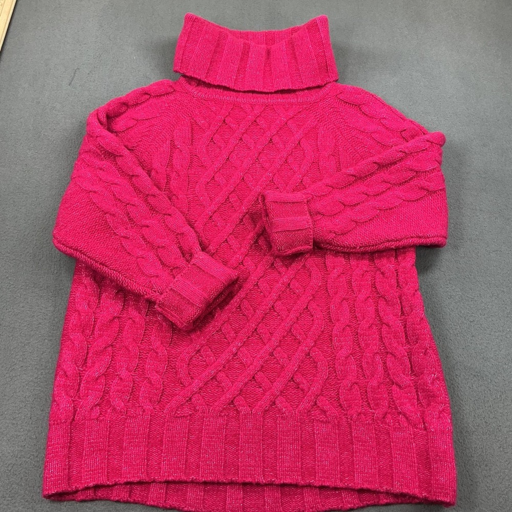 Banana Republic Sweater Womens XS Pink Oversized‎ Cable Knit Turtleneck Pullover